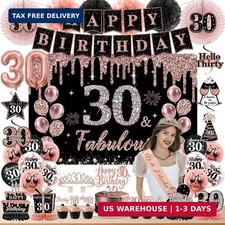 30th Birthday Decorations for Women 62PCS Rose Gold Black Party Decor Kit picture