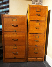 Pair of Vintage oak Vertical 4-Drawer Filing Cabinet File Storage Cabinets picture