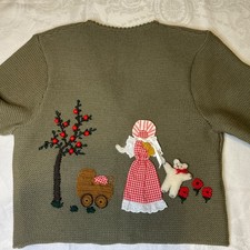 Vtg Lanamoden Salzburg Austrian Wool Cardigan Folk Embroidered 3d Alpine Scene picture