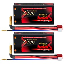 2xZeee 2S Shorty Lipo Battery 6000mAh 7.6V 120C 4mm Bullet to T Plug for RC Car picture