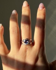 Modern Estate 14k White Gold Tanzanite Heart & Diamond Ring Size 6 picture