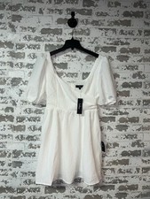 NWT Lulus Little Bit In Love Surplice Puff Sleeve Mini Dress - White Size M picture