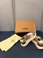 Burberry Regis Check Trainer Sneakers Beige/Black/White, Size 36 picture