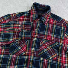Vintage Woodland Shirt Mens Medium Black Red Plaid Flannel Tartan Button Up picture