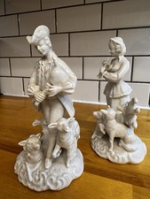 Antique Crown N Porcelain Figurines Pair German Rudolstadt Vintage Rare picture