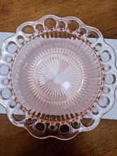 Vtg.Antq.  1930's Pink Depression Glass Old Colony Open Lace Ribbed Scalloped... picture