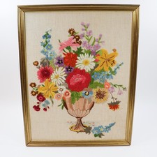 Vtg Crewel Bright Flowers Bouquet Floral Elsa Williams Betchworth LARGE Flower picture