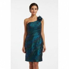 Vintage y2k Alberto Makali cocktail formal One Shoulder iridescent Feathers picture