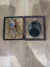 1/6th plate Ambrotype Armed Civil War Union Company C With Medal GAR badges picture