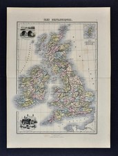 1877 Migeon Map - British Isles Great Britain England Scotland Ireland London UK picture