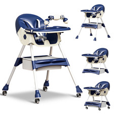 4-In-1 Baby High Chair with wheels Foldable Convertible Seat Removable Tray Blue picture