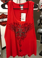 Liberty Wear Women’s L Red Sleeveless Graphic Print Rhinestone Scoop Neck Tank picture