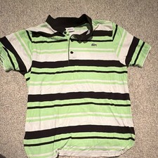 Lacoste Sport Men's Striped Polo Size 5 Short Sleeve Collared Green White picture