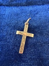 Vintage 1965 9ct Gold Cross Pendant Birmingham 375 H.S. Ltd Engraved 0.97g picture