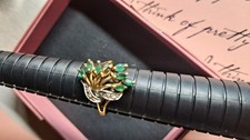 ❤️ ESTATE VINTAGE RETRO 14K NATURAL EMERALD & DIAMOND COCKTAIL CLUSTER RING picture