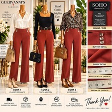 SOHO Apparel Ltd Womens M Brick  Stretch Dress Pants Button Detail Pull On Caree picture