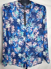 KUT from the Kloth Women's Blue Floral Button Front V-Neck Blouse XL Regular picture