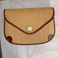Authentic Vintage 1970s GUCCI Straw & Brown Leather Shoulder Flap Bag w/ Strap picture