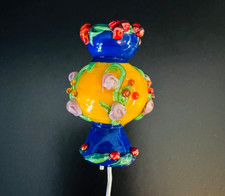 Vintage Artisan Lampwork Glass Bead Vase Pendant Floral Raised Dots 1½
