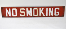 Vintage NO SMOKING Painted Metal Sign 24” Long by 4” Red White Grommets picture