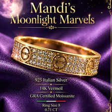 Mandi's Moonlight Marvels 925 Sterling Silver Gold Vermeil Moissanite Ring 8 picture