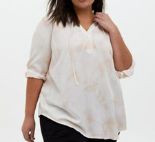Torrid Peach Tie Dye Peasant Top Size 2X Ruffle V-Neck 3/4 Sleeves Boho NWT picture