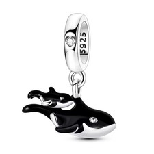 MAMA & BABY GREAT WHITE WHALES S925 STERLING SILVER CHARM BRACELET BEAD & POUCH picture