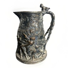 Antique 19th Century Italian Relief Ornate Silverplate Wine Jug Ewer, Ceccarini picture