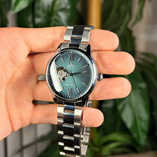 Orient Bambino Open Heart Automatic Green Sunburst Dial Steel Water Resistant picture