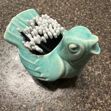 Vintage McCoy Singing Bird Planter Turquoise Blue 4” picture