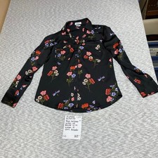 Express Portofino Black Multi-color Floral Button Up Blouse Women M. SKU-C37 picture