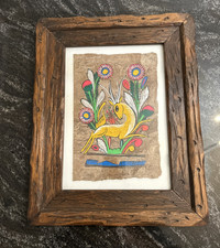 Vintage Amate Bark Painting  MEXICAN FOLK ART  14.5x11.5