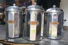 Antique Vintage French Chrome Art Deco kitchen storage tins.  picture