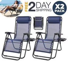 2 Sillas Reclinables De Patio Playa Para Adultos Sillones Plegables Color Azul picture
