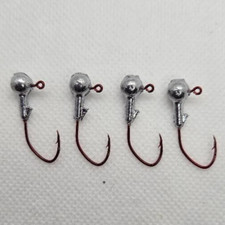 100 pcs 1/16 OZ ROUND JIG HEADS WITH COLLAR #4 RED SICKLE HOOK UNPAINTED USA picture
