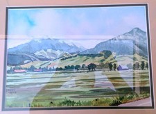  Signed Art Guus Mountain Landscape Watercolor, Matted & Framed 25.5x19.5  picture
