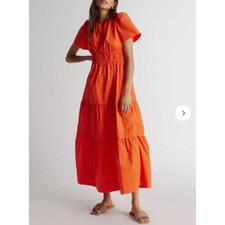 Quince Organic Cotton Poplin Tiered Maxi Dress Red Y2K S picture