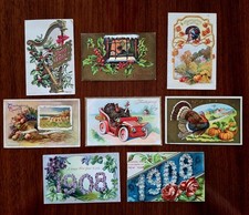 8 Antique Embossed Holiday Postcards c1908-1912 Christmas Thanksgiving Tuck Lot picture