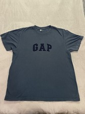 GAP Men's Classic Fit T-Shirt Size XL Blue Embroidered Spellout Logo Cotton Shor picture