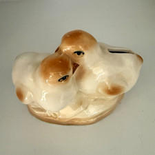 Antique Ceramic Made in Czechoslovakia 2 Ducklings Coin Bank Vintage Handmade picture