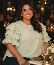 HARSHMAN: LOS ANGELES: $228: JULIETTE: BLOUSE: SOFT GREEN: SIZE: 3X: BRAND NEW picture