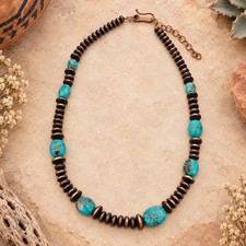 Kingman Turquoise Graduated Copper Saucer Bead Necklace 18-21” Southwestern NWT picture