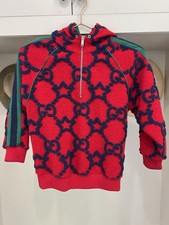 Kids Gucci knit 1/4 Zip Hoodie Red/Navy/Green. Unisex Size 8 picture