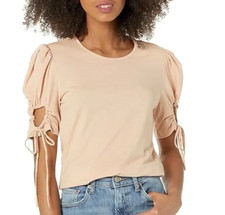 New $75 Rebecca Taylor sz. L Puff Shoulder Ruched Keyhole Sleeves Short Sleeve picture