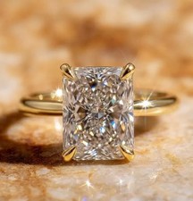 IGI Radiant-Cut 3.2CT Lab Grown Diamond Hidden Halo Wedding Ring 14k Yellow Gold picture