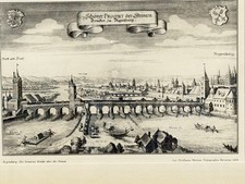 Antique Matthäus Merian Regensburg Germany Copperplate Engraving Stone Bridge picture