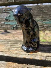 FRANKOMA Pottery Sitting Black Cat / Panther #114, ONYX GLAZE  picture