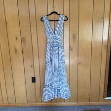Misa Los Angeles -Dominika Blue & White Striped Gauzy lined Dress Size L picture