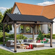 Aoodor 10'x 12' Hardtop Gazebo Outdoor Cedar Wooden Frame with Waterproof Socket picture
