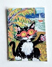 Original ACEO Black Cat Red Golden Shades Dulce Maria Rico 